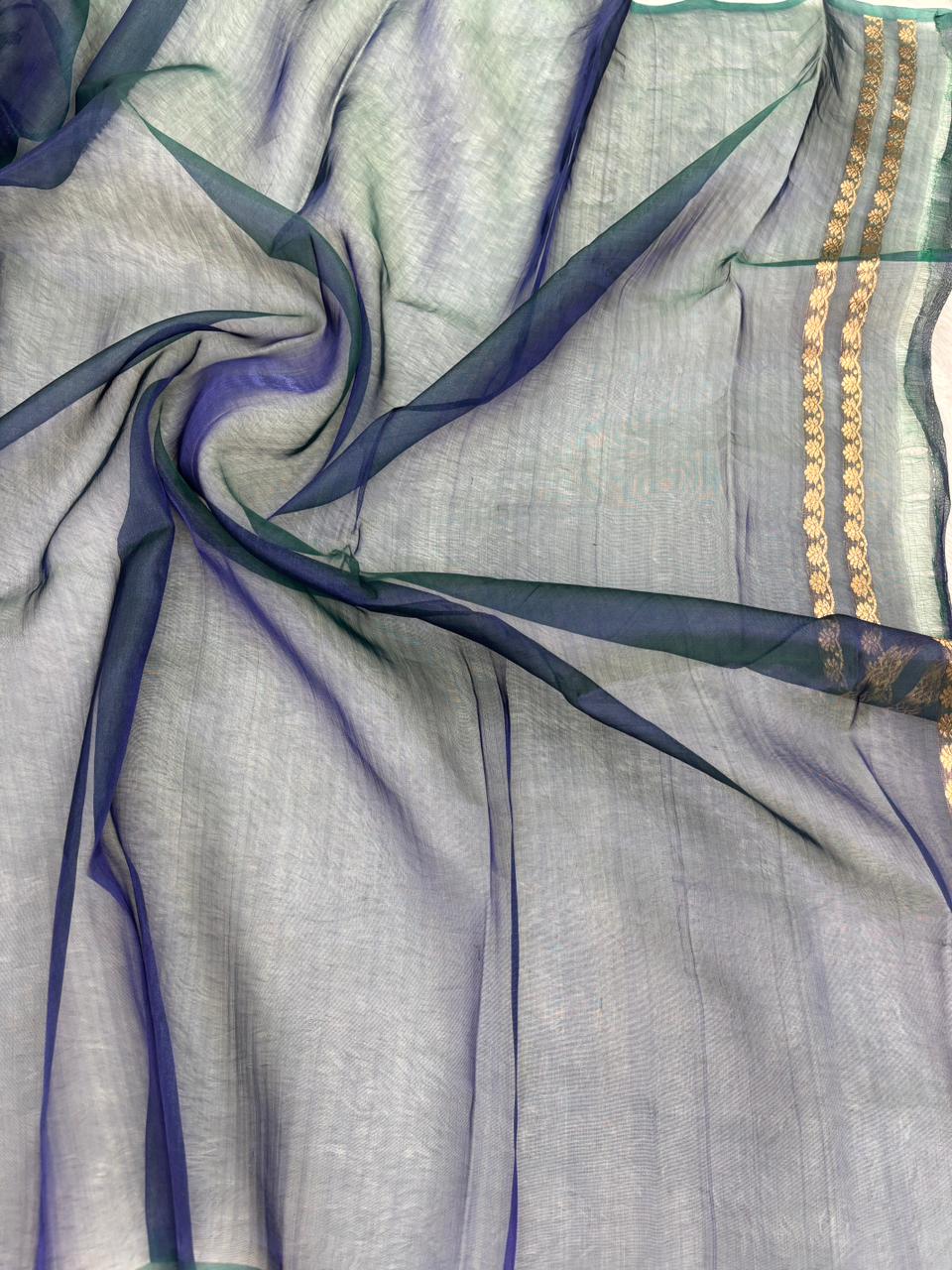 The Celestial Navy: Midnight Blue Banarasi Tissue Silk Saree