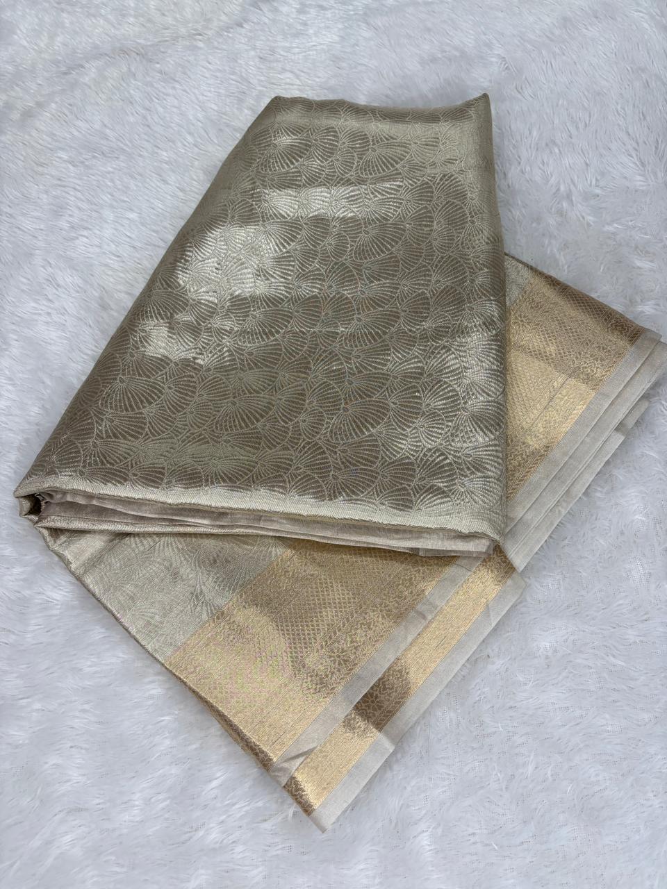 The Platinum Pearl: Banarasi Tissue Silk Saree