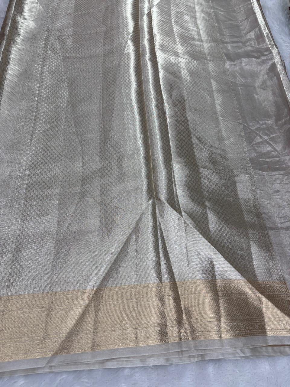 The Platinum Pearl: Banarasi Tissue Silk Saree