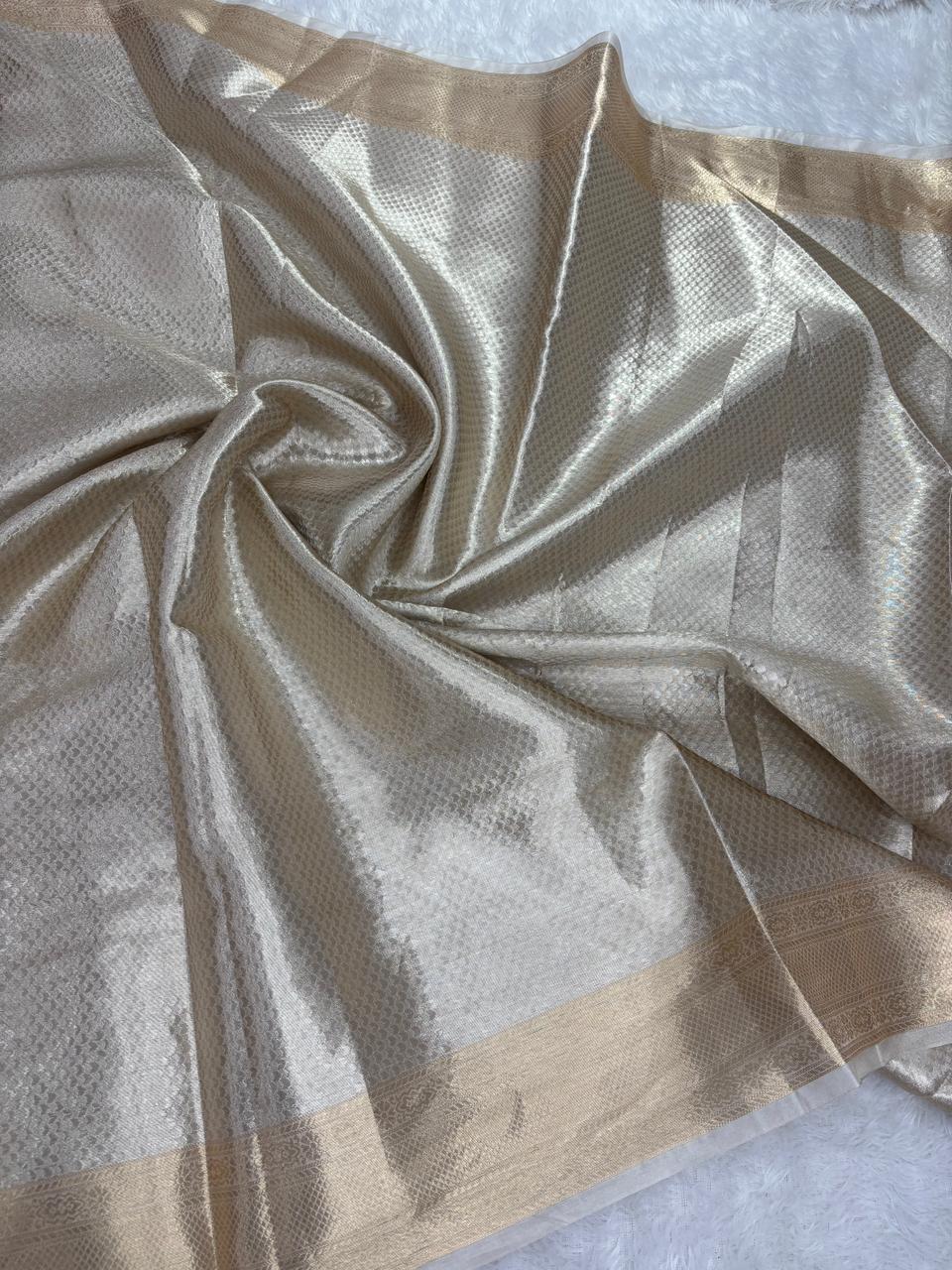 The Platinum Pearl: Banarasi Tissue Silk Saree