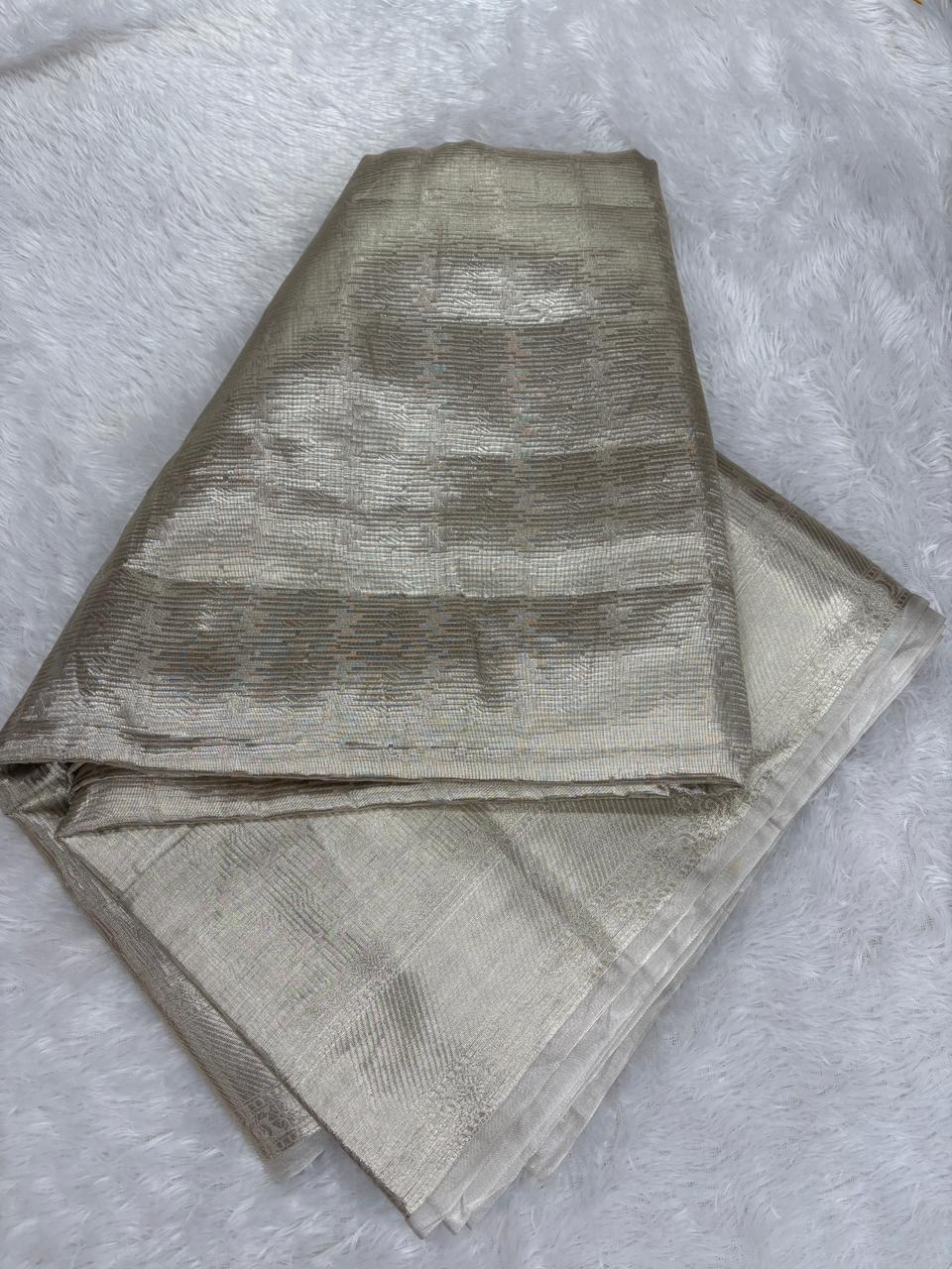 The Steel Grey: Sterling Silver Banarasi Tissue Silk Saree