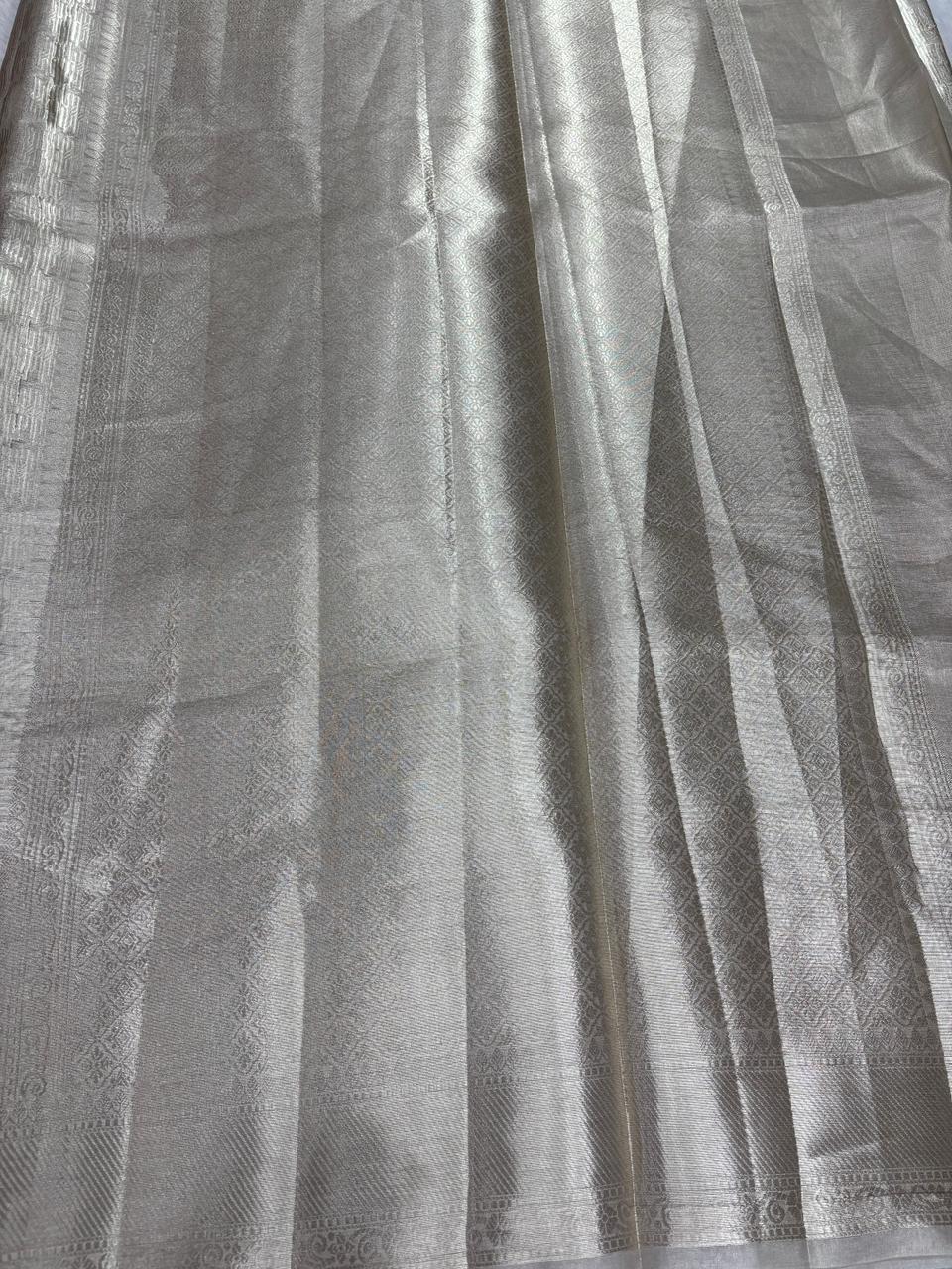 The Steel Grey: Sterling Silver Banarasi Tissue Silk Saree