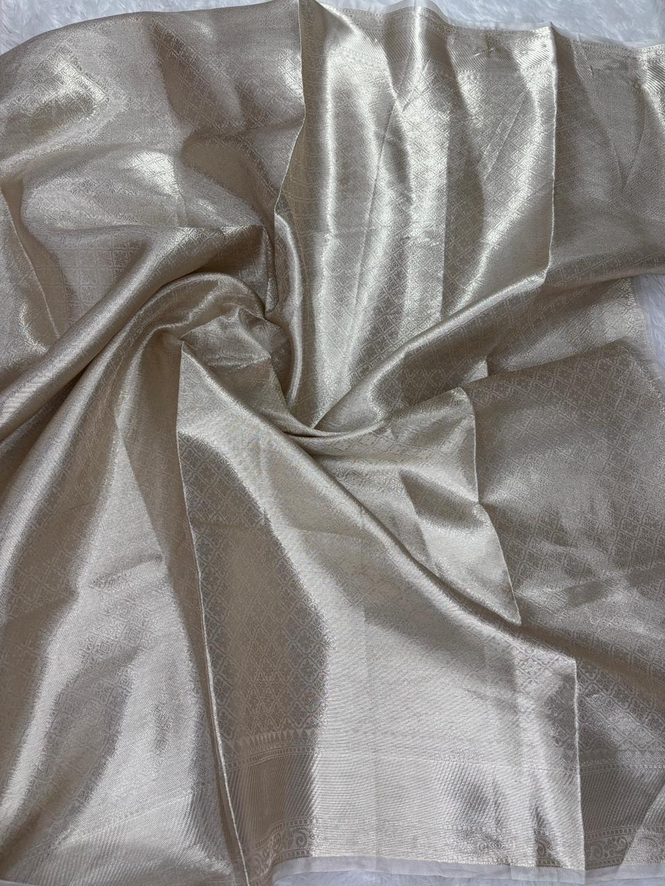 The Steel Grey: Sterling Silver Banarasi Tissue Silk Saree