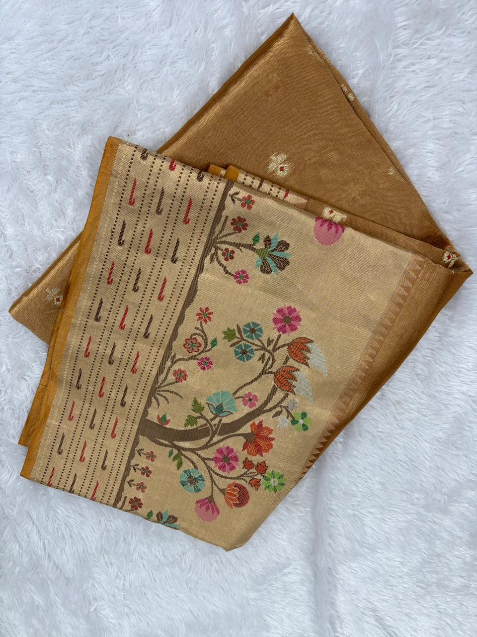 Luxurious Peacock Blue Banarasi Tissue Saree with Antique Zari Butta