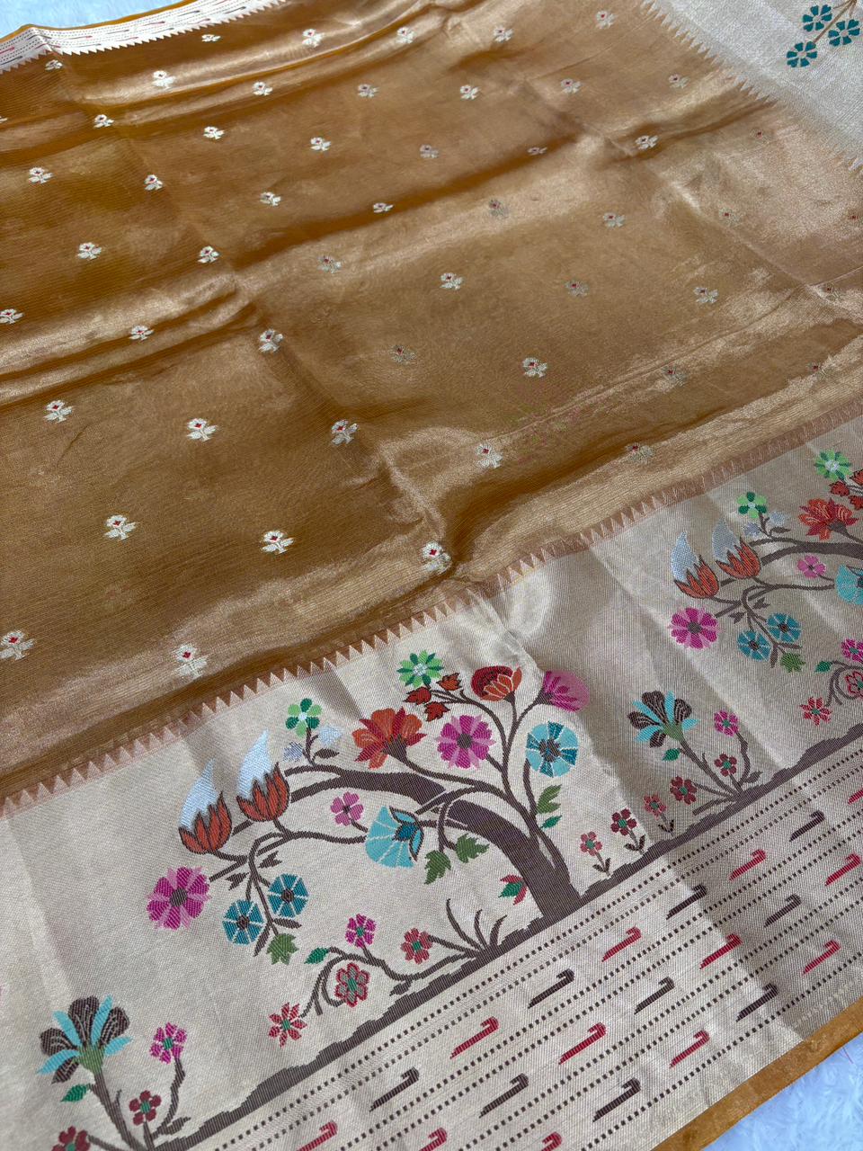 Luxurious Peacock Blue Banarasi Tissue Saree with Antique Zari Butta