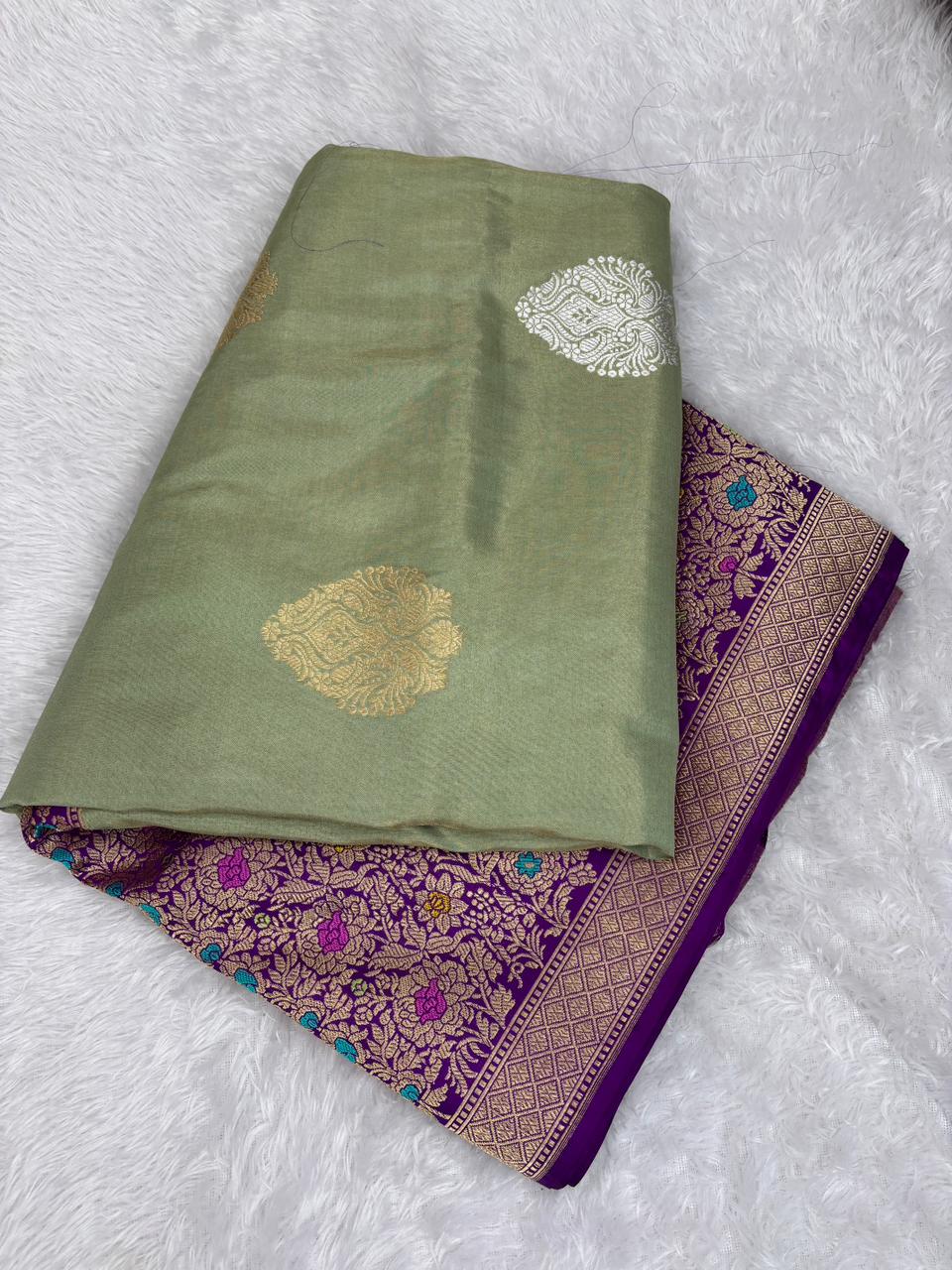 The Sage & Purple Royalty – Premium Tissue Kadhua Handloom Saree