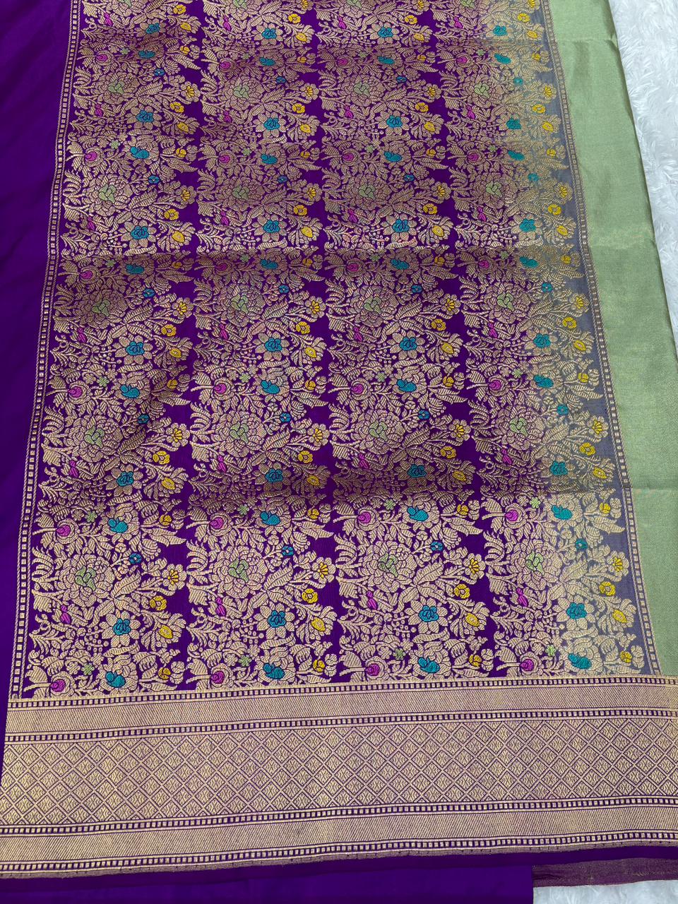 The Sage & Purple Royalty – Premium Tissue Kadhua Handloom Saree