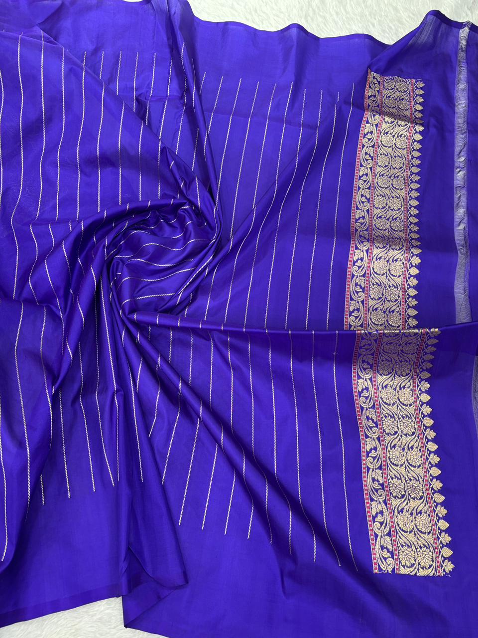 Premium Kinkhwab Banarasi Handloom Saree in Royal Blue & Multi-Hued Jewel Tones