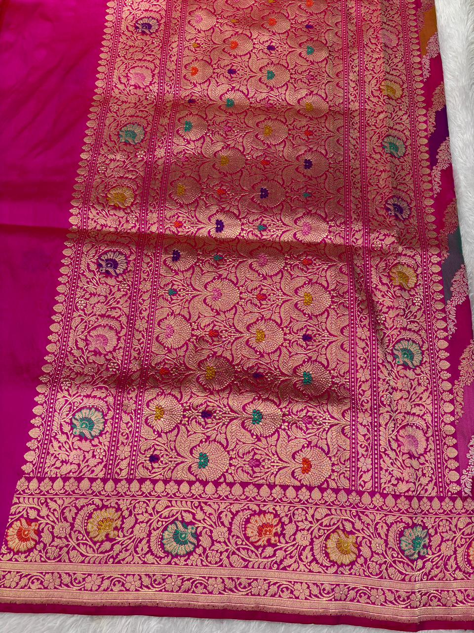 The Vibrant Heritage: Rani Pink Leheriya Premium Rungkaat Saree