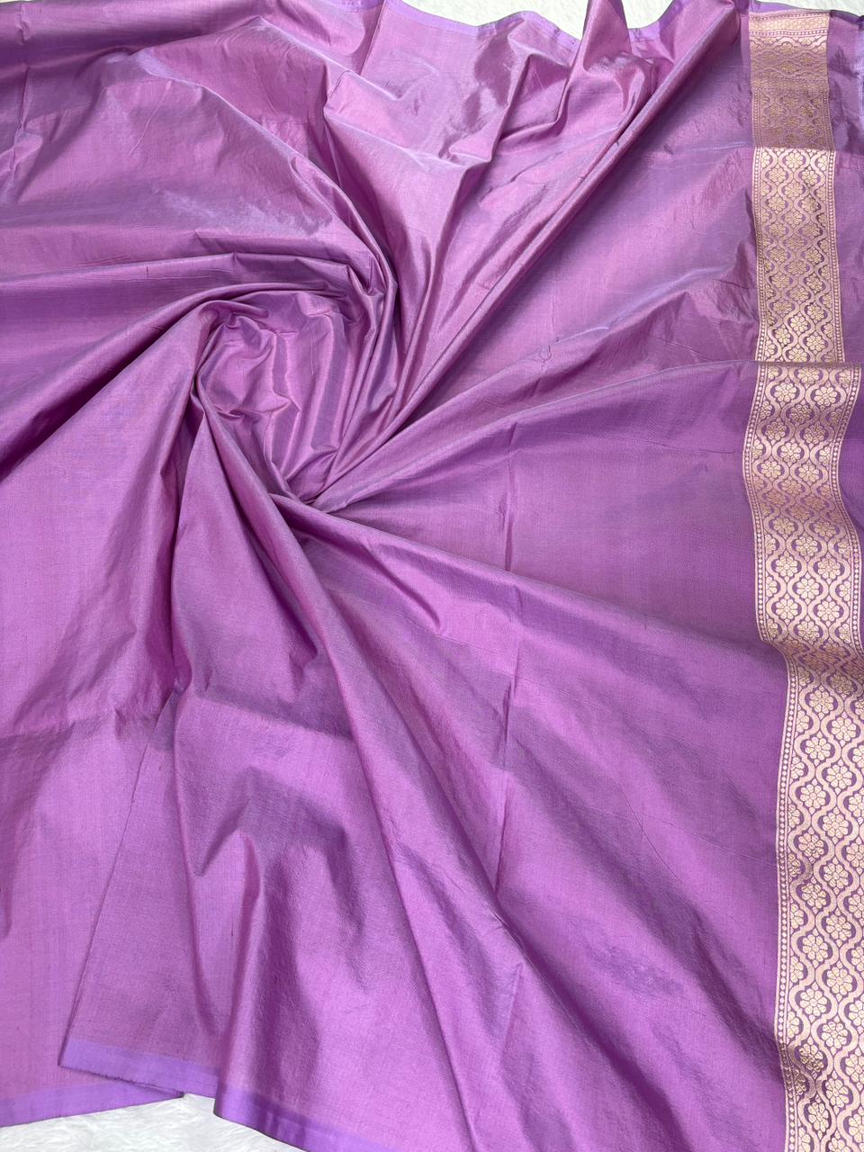 Regal Lavender Banarasi  Katan Jungla Cutwork Saree with Antique Silver Zari Floral Jaal
