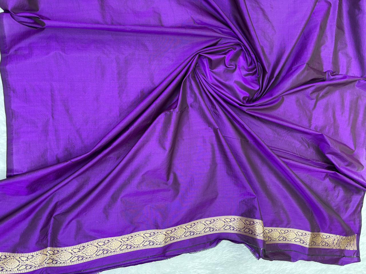 Regal Deep Violet Banarasi  katan Jungla Cutwork Saree with Antique Gold Zari Floral Jaal