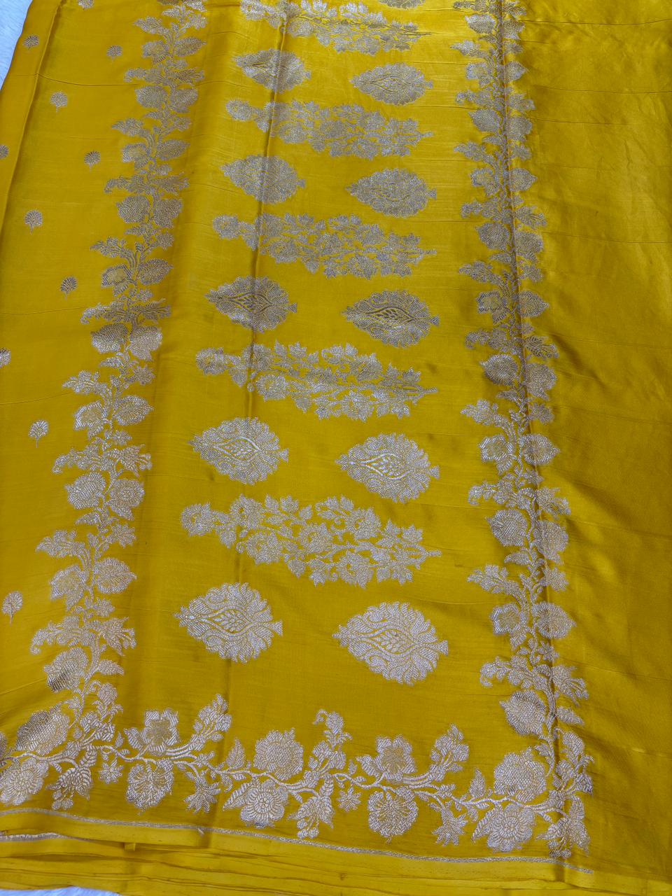 Radiant Turmeric Yellow Banarasi Mashru Silk Saree