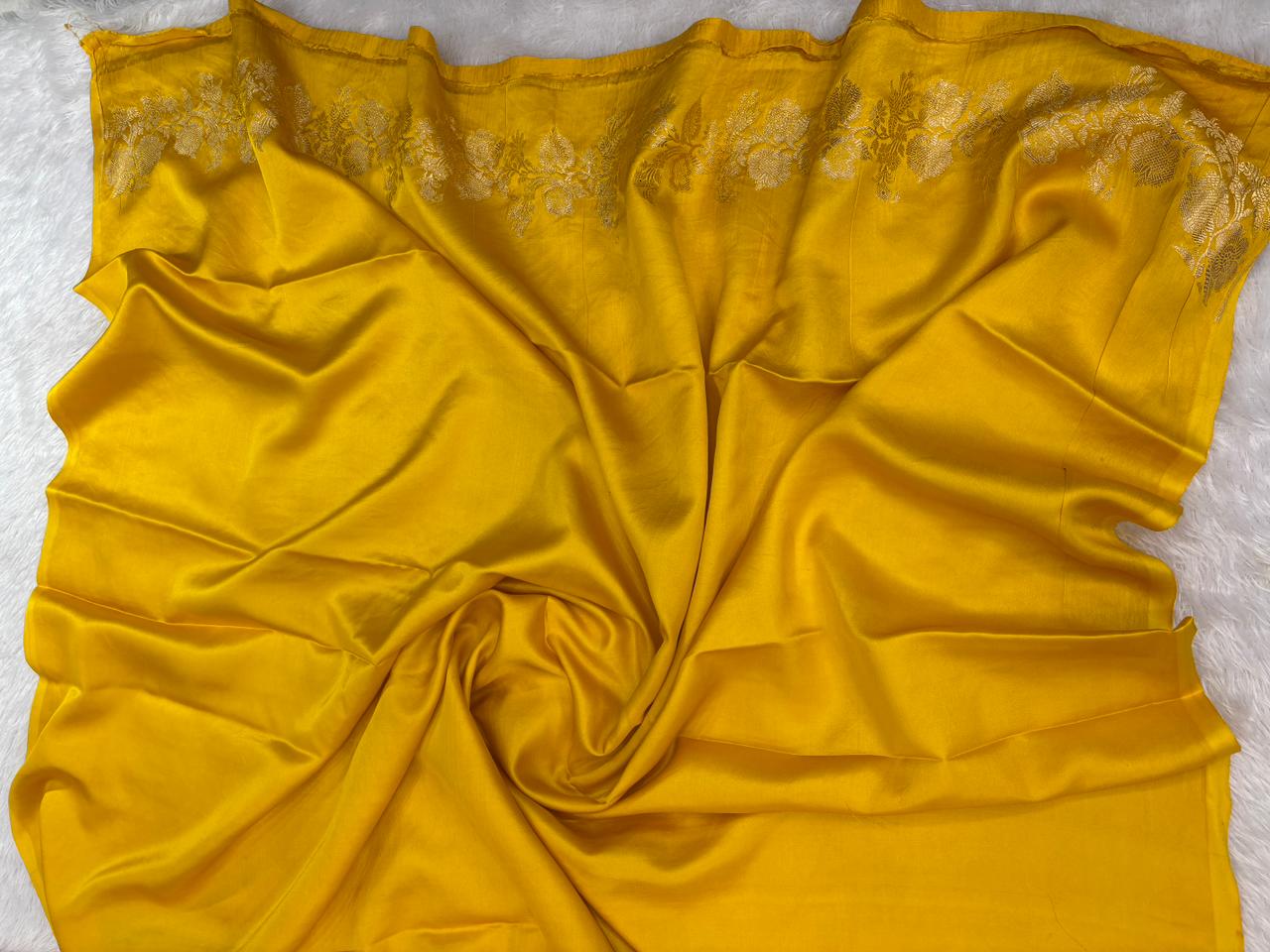 Radiant Turmeric Yellow Banarasi Mashru Silk Saree