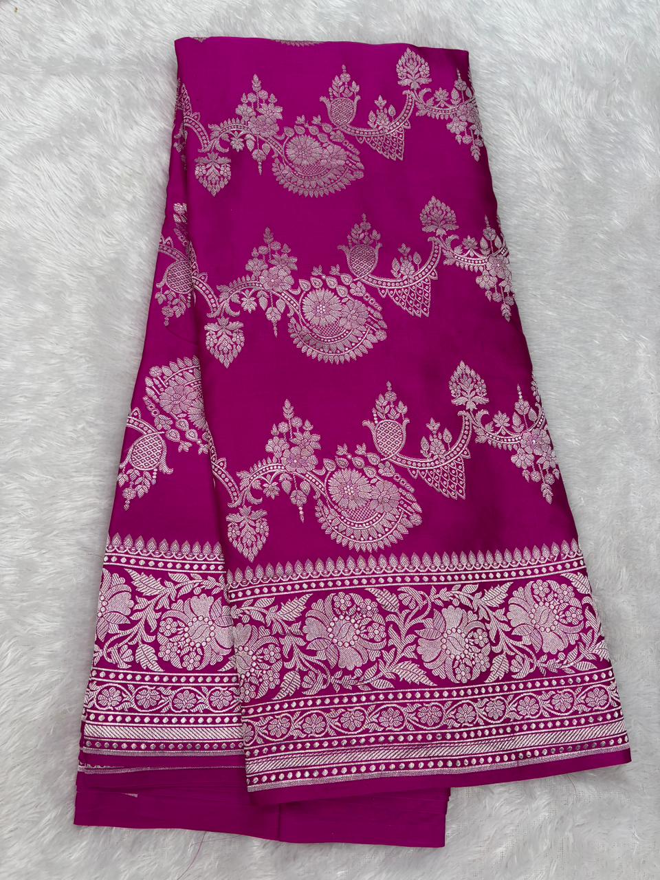 Majestic Magenta Banarasi Mashru Silk Saree with Silver Zari