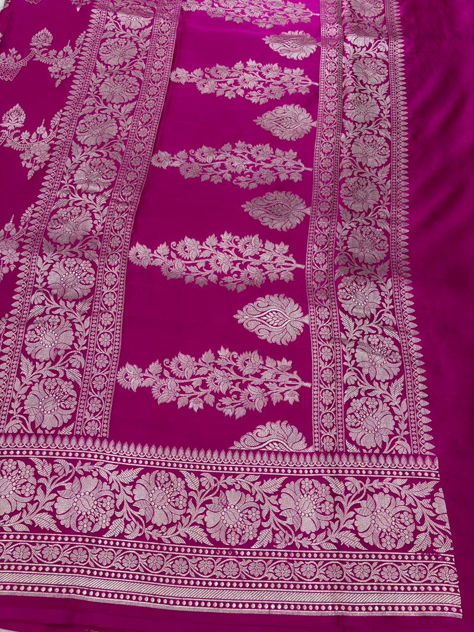 Majestic Magenta Banarasi Mashru Silk Saree with Silver Zari