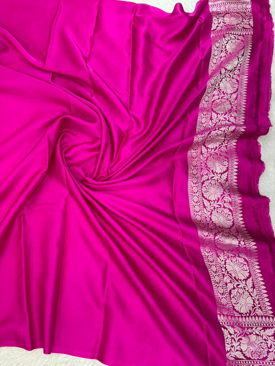 Majestic Magenta Banarasi Mashru Silk Saree with Silver Zari