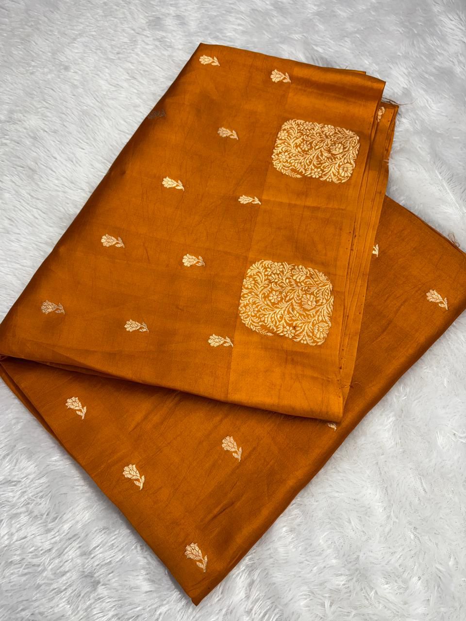 Burnt Orange Katan Silk Light Weight Kadhua Handloom Saree