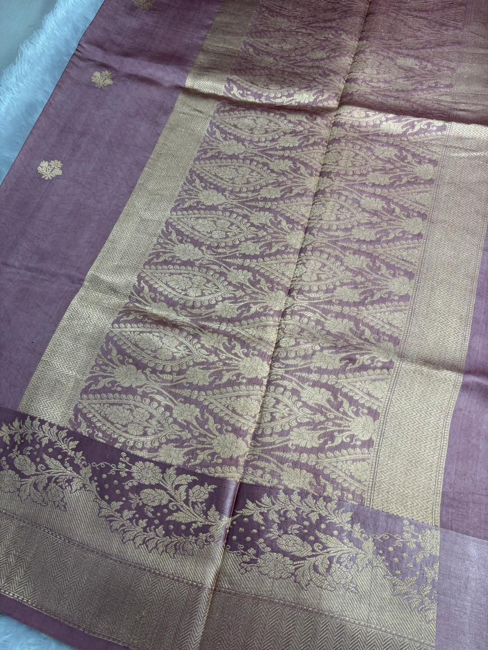 The Vintage Rose: Dusty Pink Katan Silk Kadhua Handloom Saree
