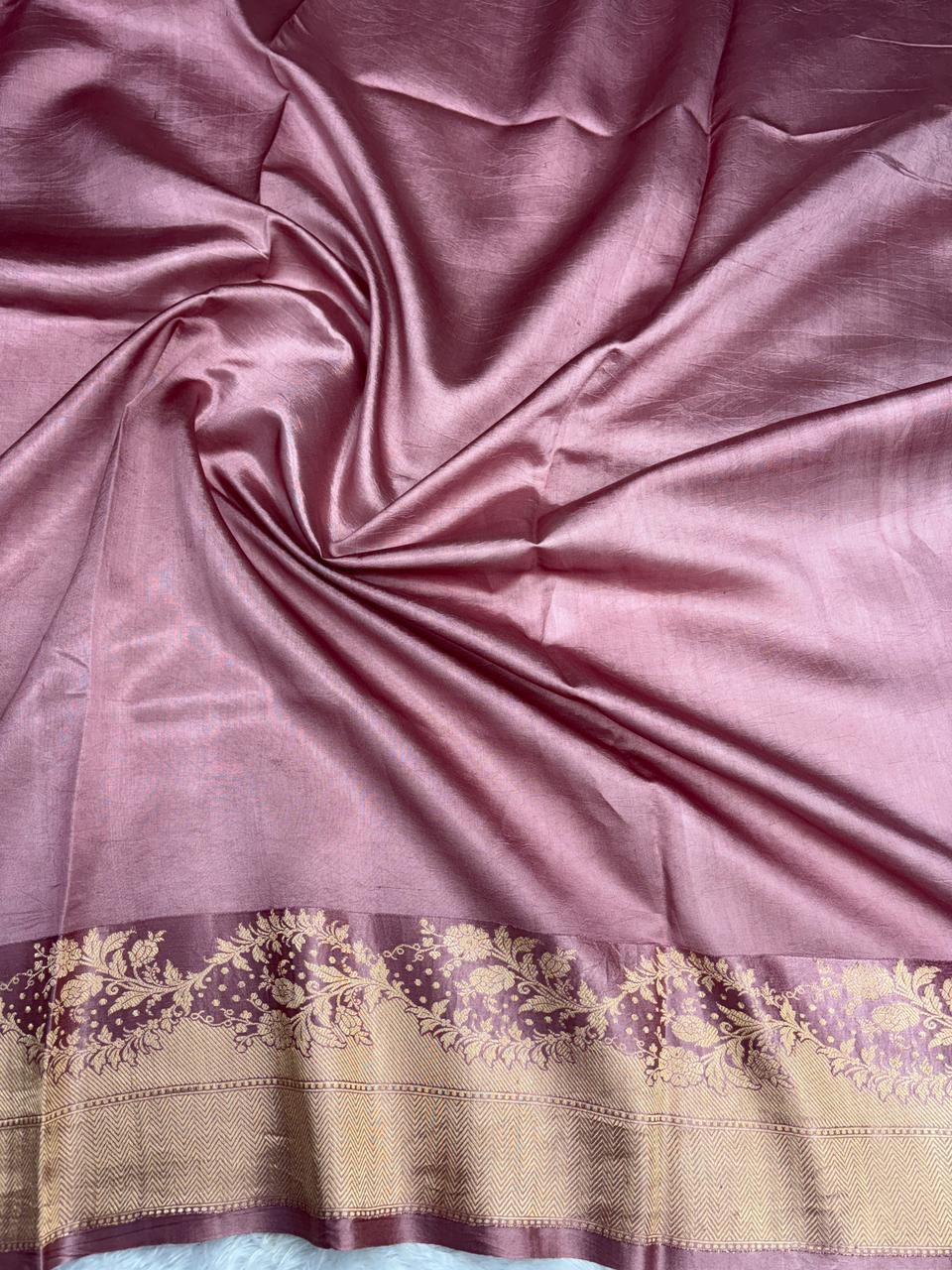 The Vintage Rose: Dusty Pink Katan Silk Kadhua Handloom Saree