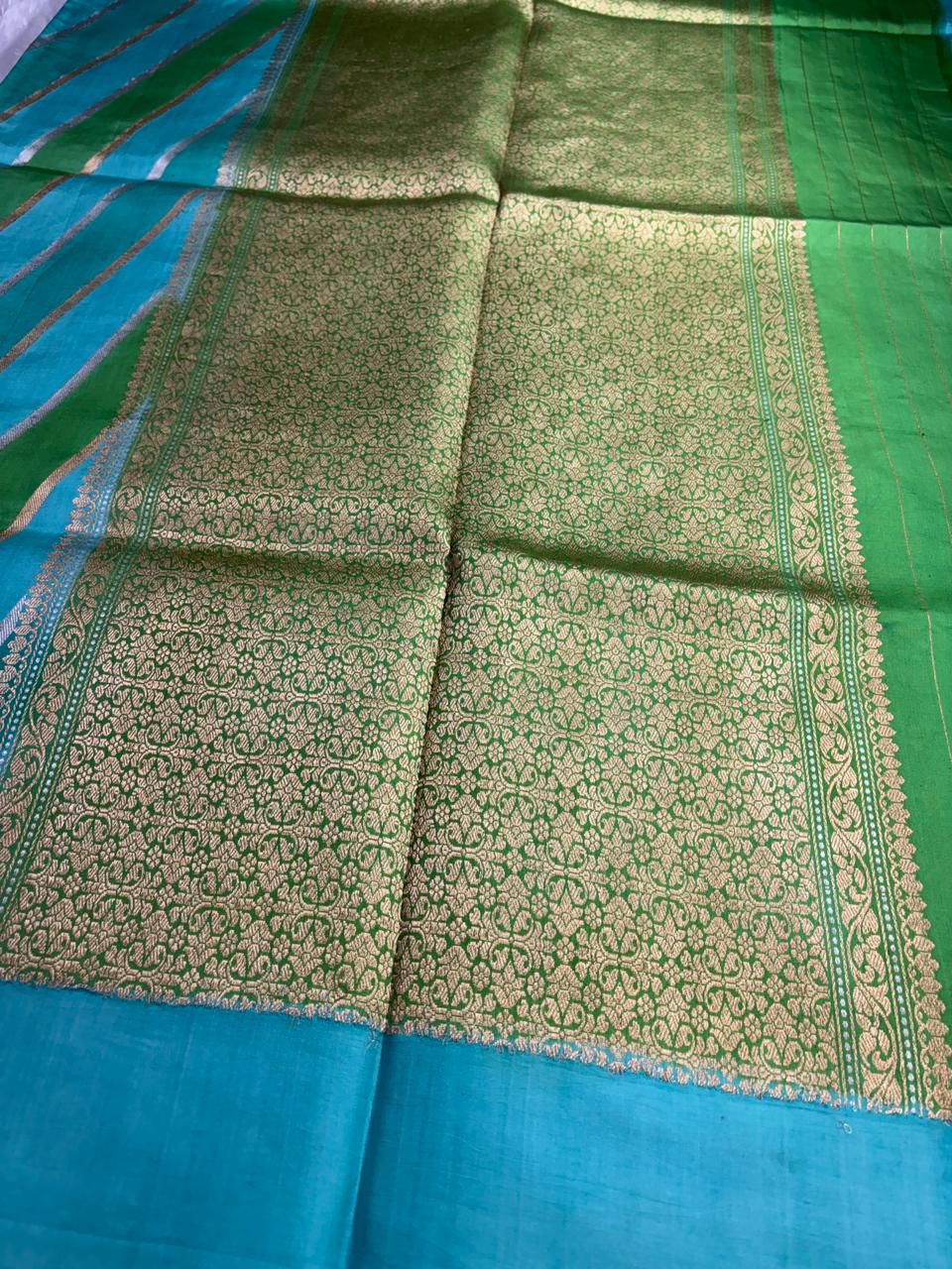 Teal & Green Rungkaat Katan Silk Light Weight Kadhua Saree