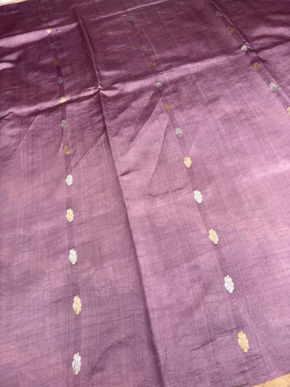 The Dual Tone Royalty: Purple & Rust Rungkaat Katan Silk Saree