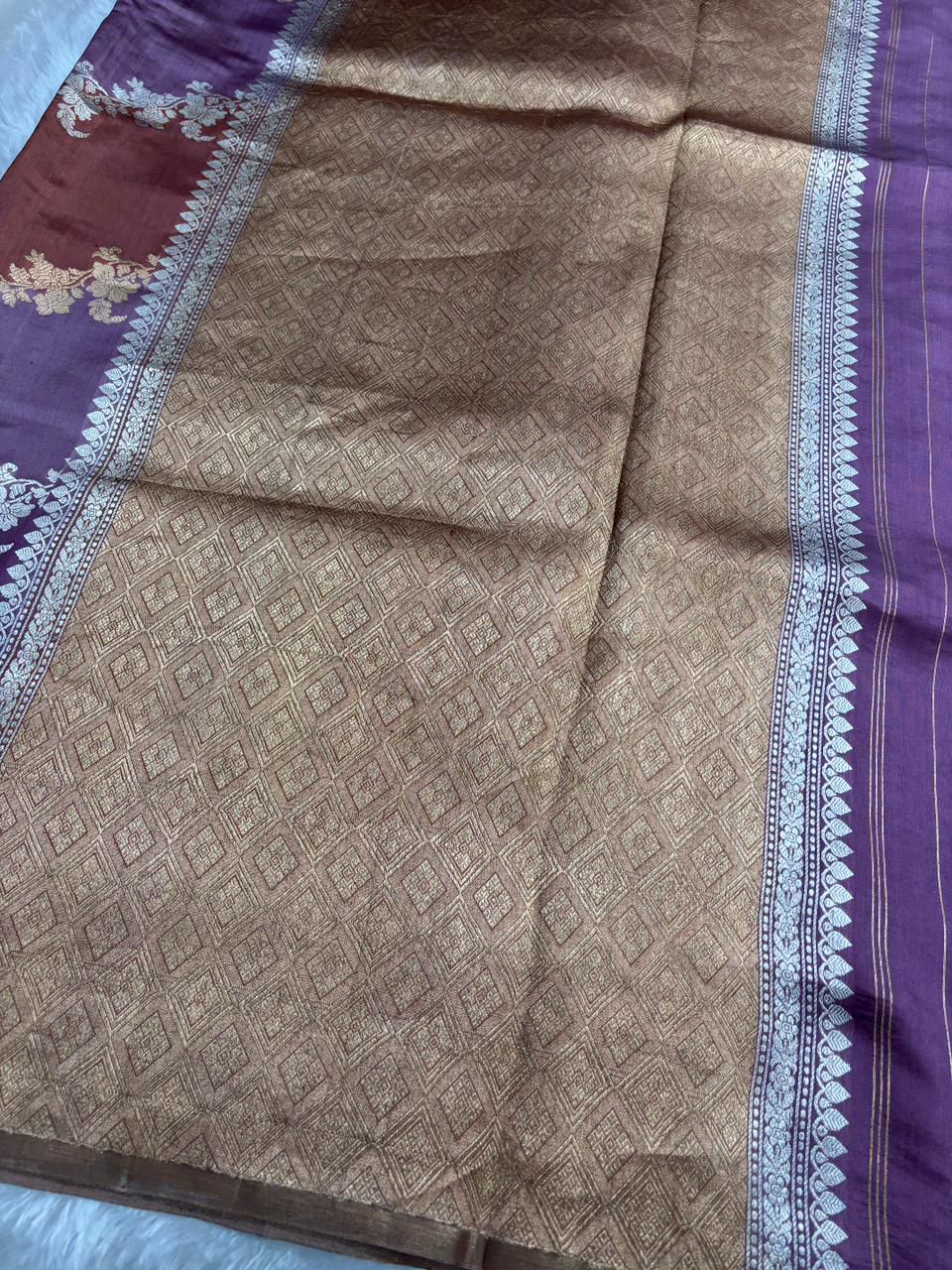 The Dual Tone Royalty: Purple & Rust Rungkaat Katan Silk Saree