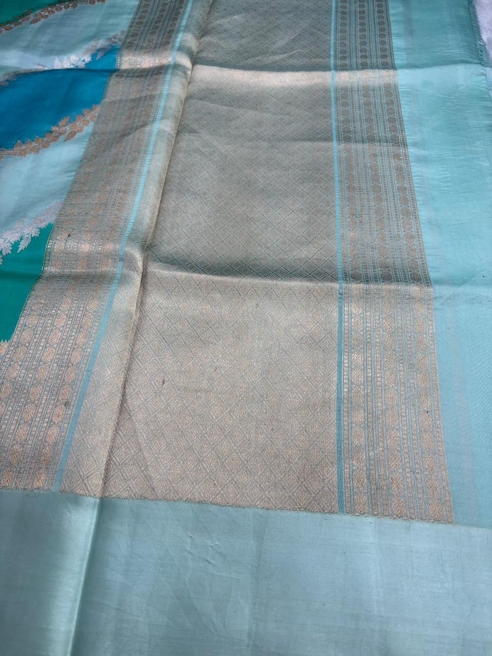 The Azure Rungkaat: Aqua & Teal Katan Silk Handloom Saree