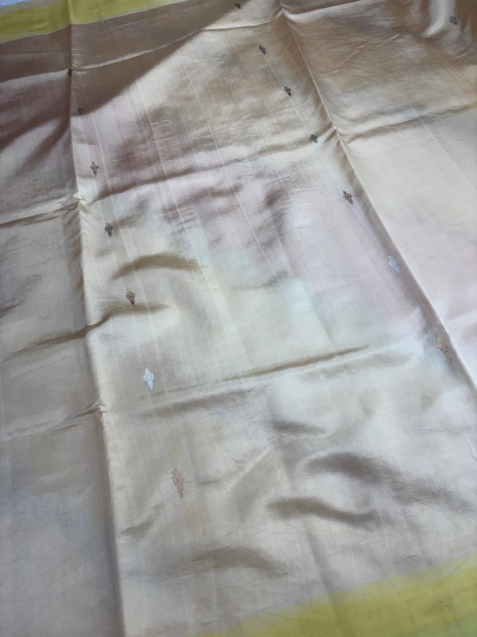 The Pastel Dawn: Yellow & Peach Rungkaat Katan Silk Saree