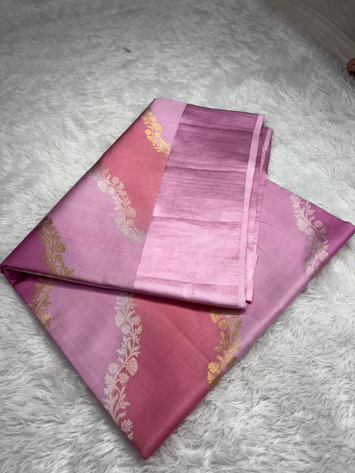 The Blushing Rose: Pink & Coral Rungkaat Katan Silk Saree