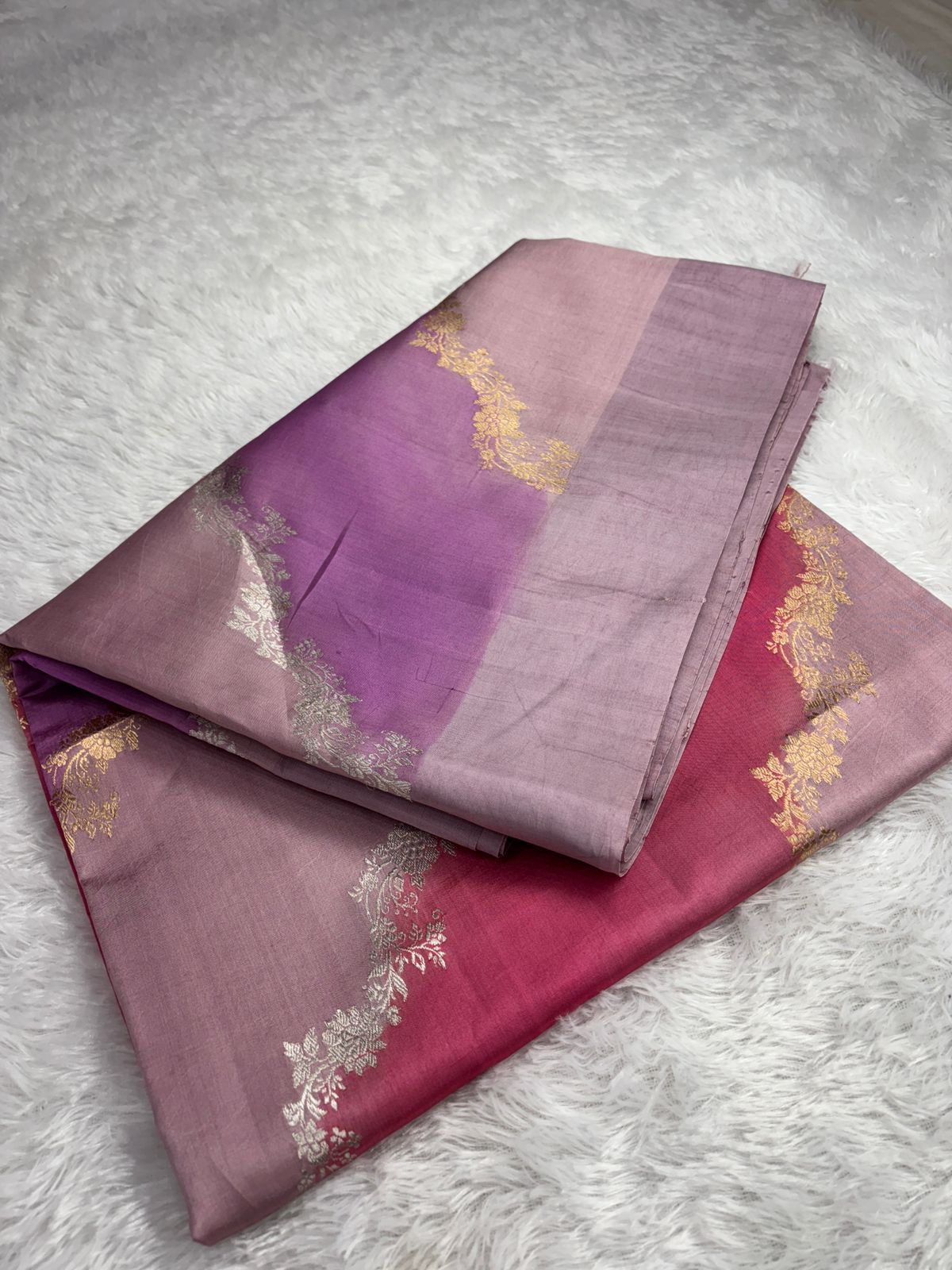 The Ombré Orchid: Lilac & Magenta Rungkaat Katan Silk Saree