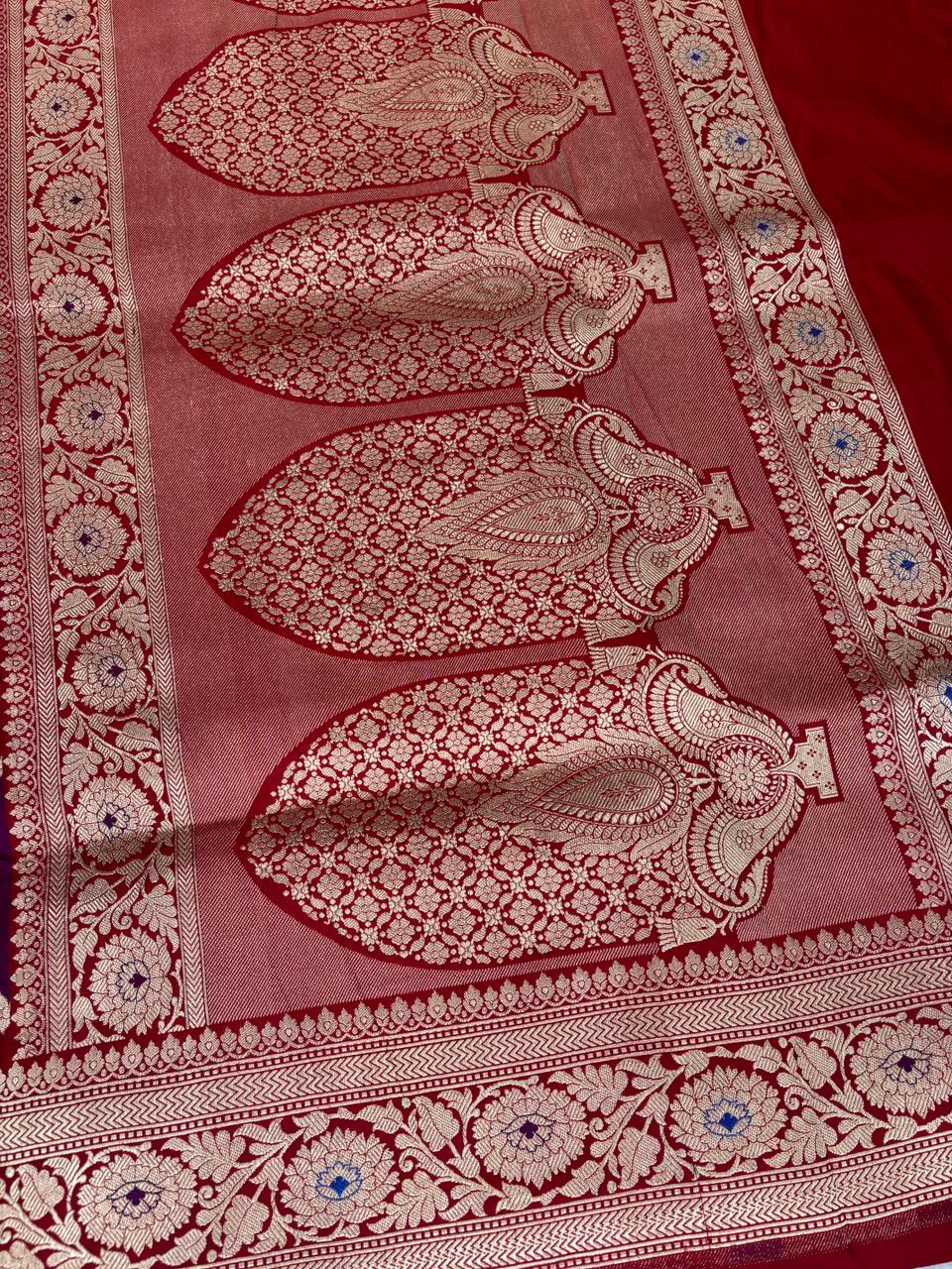 Vibrant Geometric Rangkaat Pure Katan Rangkaat Cutwork Handloom Saree with Silver Zari Checks