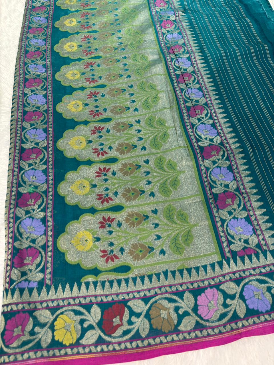 The Teal Enchantment – Premium Banarasi Jamdani with Tilfi Meenakari