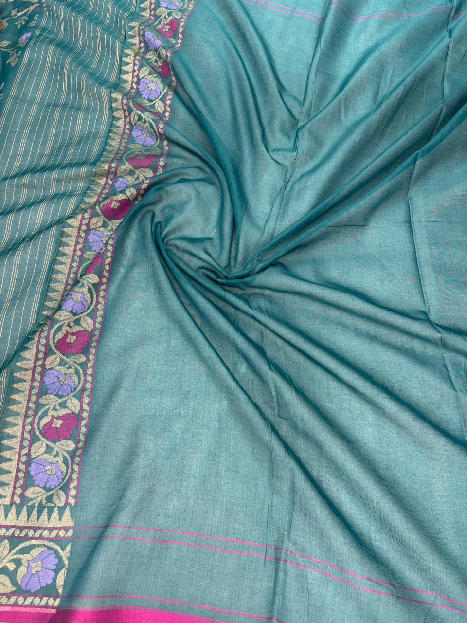 The Teal Enchantment – Premium Banarasi Jamdani with Tilfi Meenakari