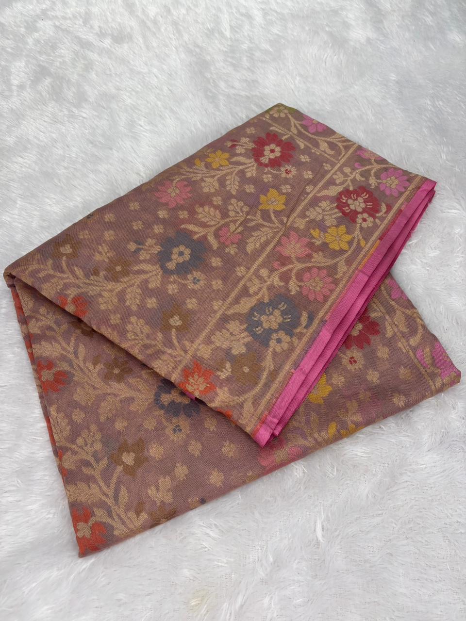 The Vintage Rose – Dusty Mauve Banarasi Jamdani Saree