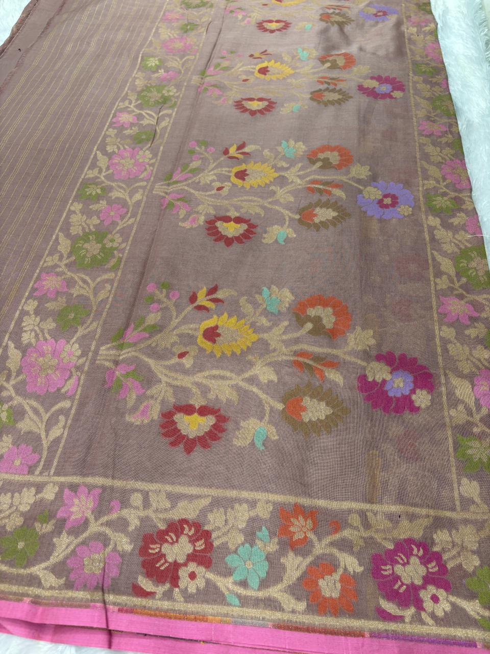 The Vintage Rose – Dusty Mauve Banarasi Jamdani Saree