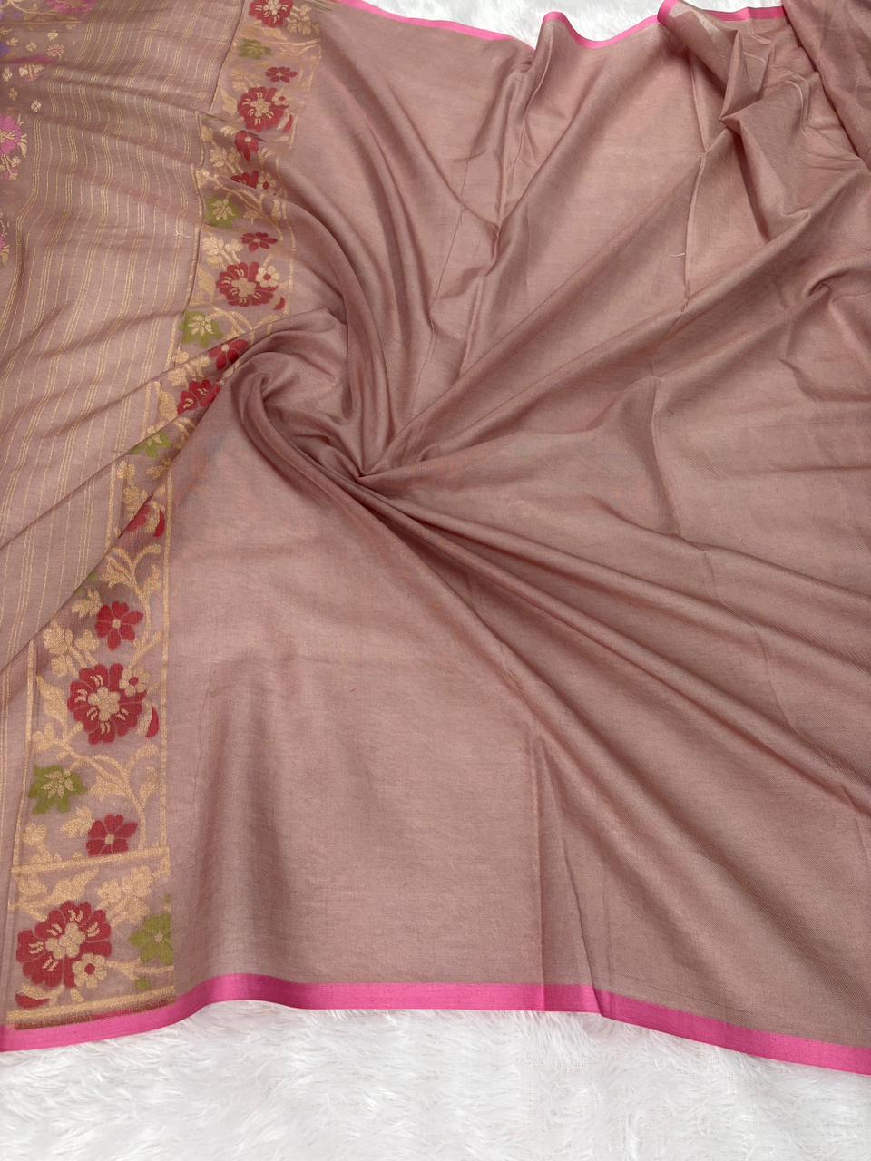 The Vintage Rose – Dusty Mauve Banarasi Jamdani Saree