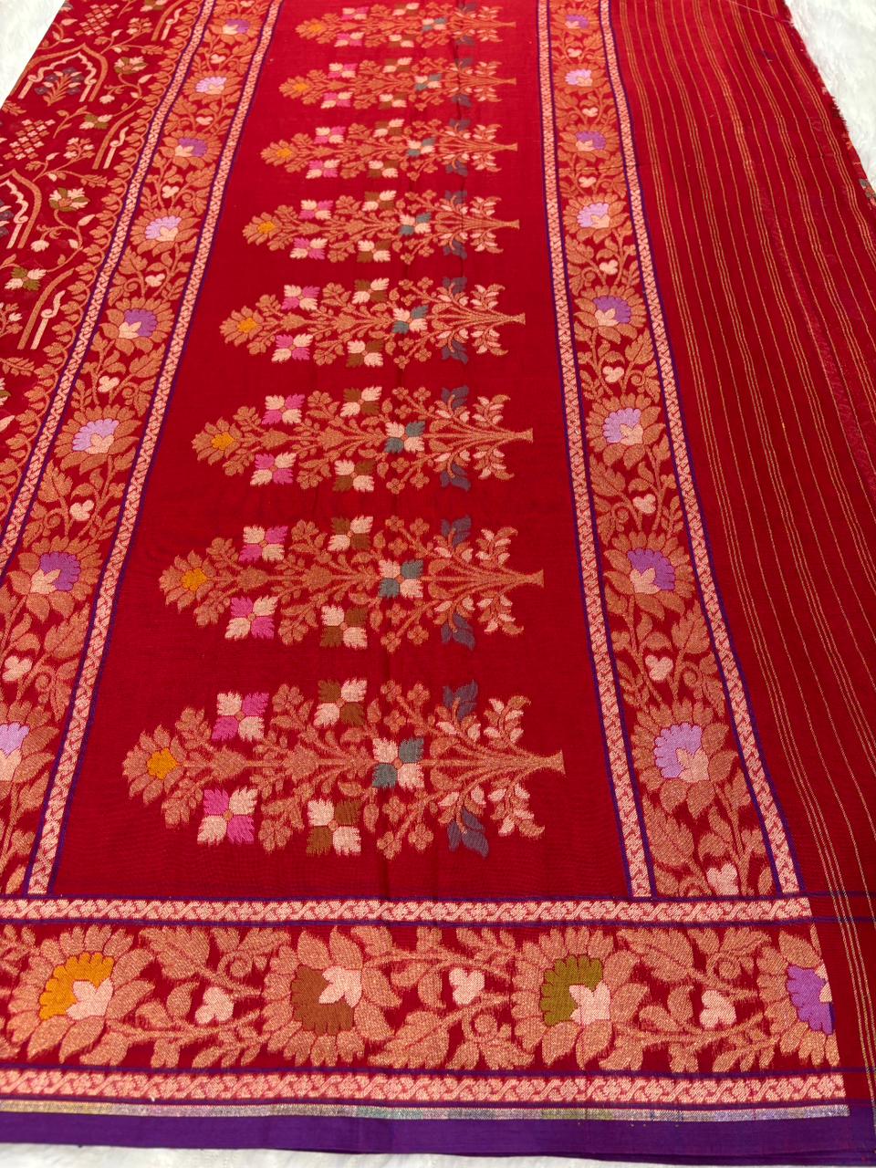 The Red Maharani – Premium Banarasi Jamdani with Mughal Motifs