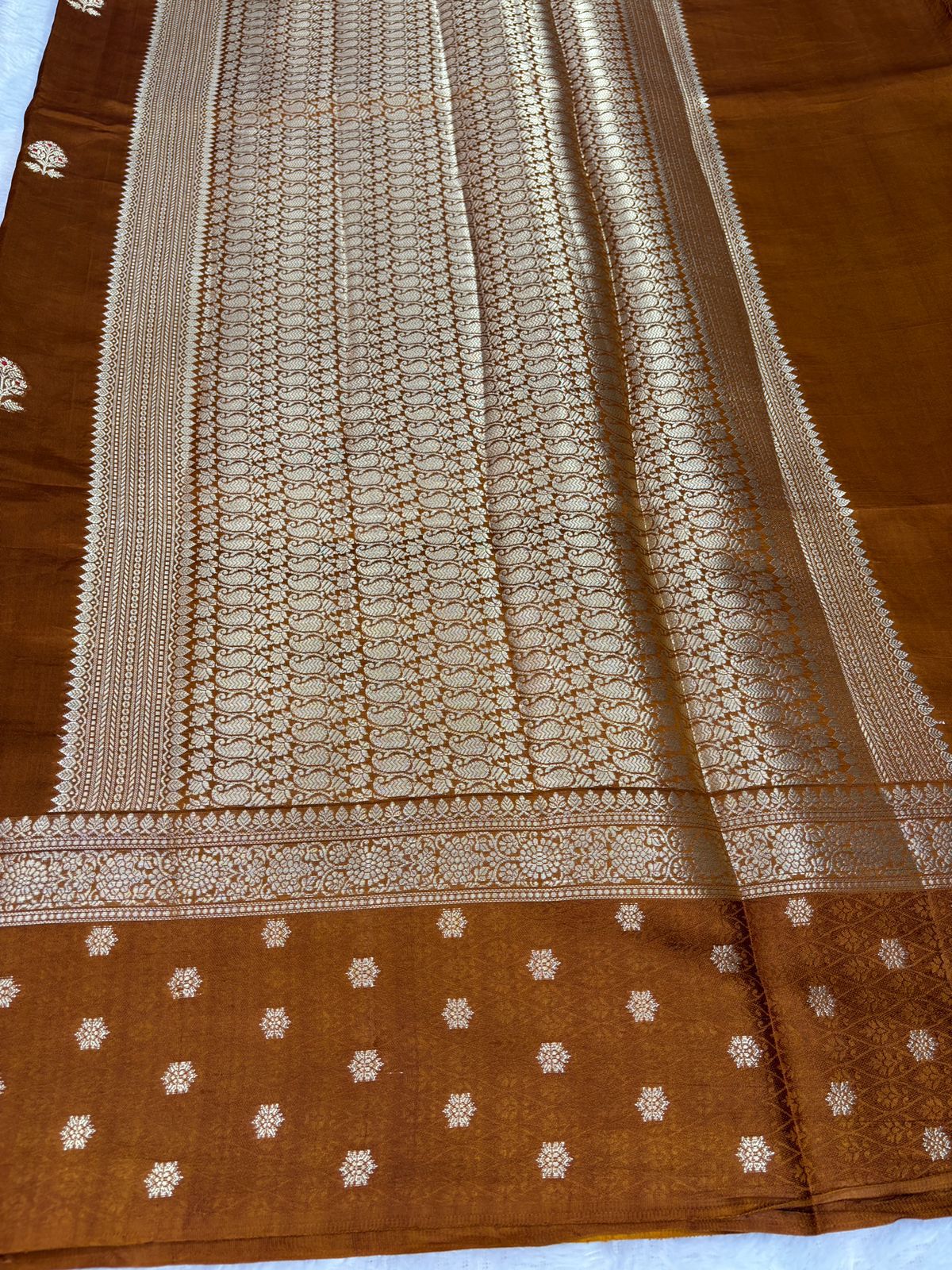 The Cinnamon Glow – Premium Lightweight Katan Silk with Cutwork Zari
