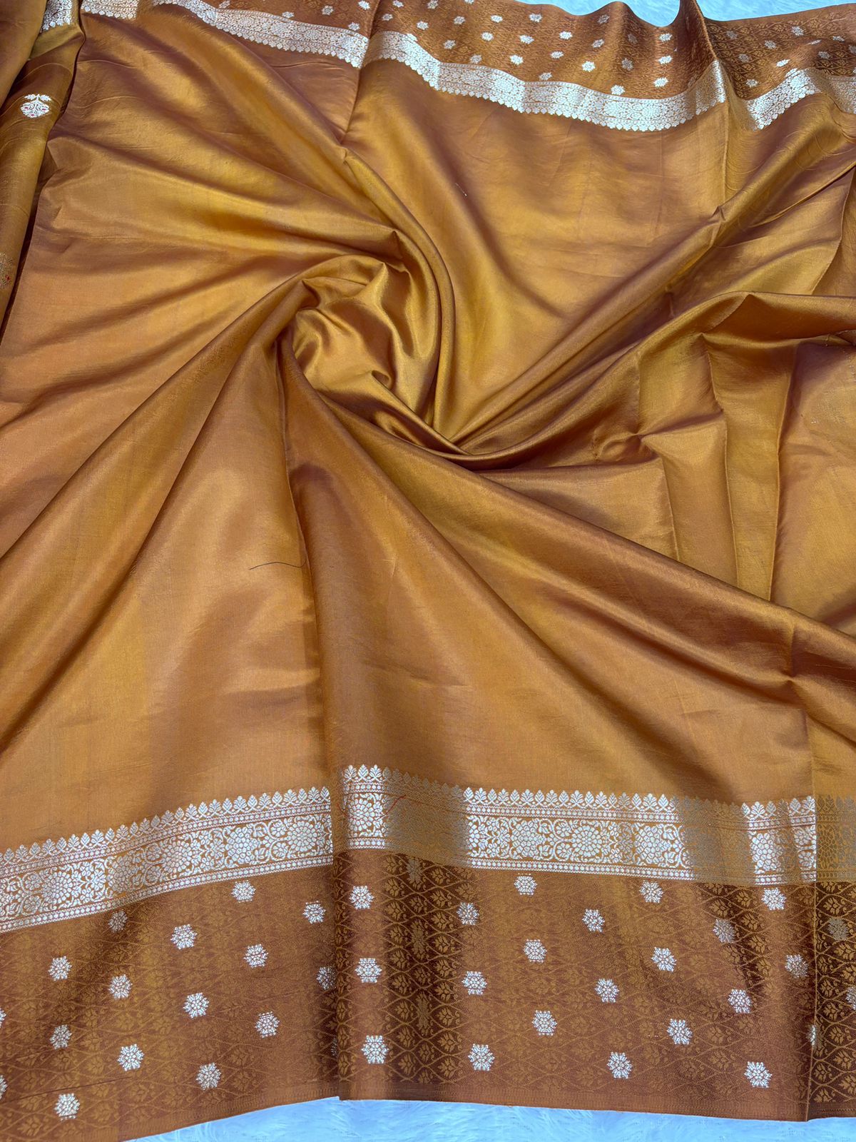 The Cinnamon Glow – Premium Lightweight Katan Silk with Cutwork Zari