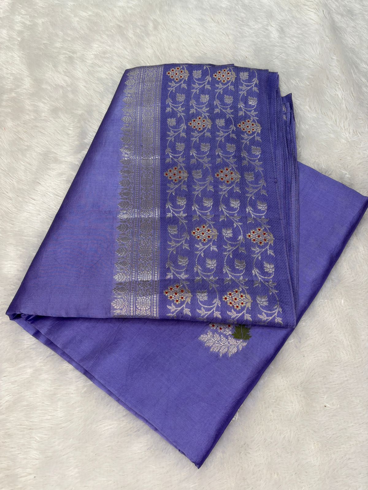 The Periwinkle Dream – Premium Lightweight Katan Silk with Silver Zari