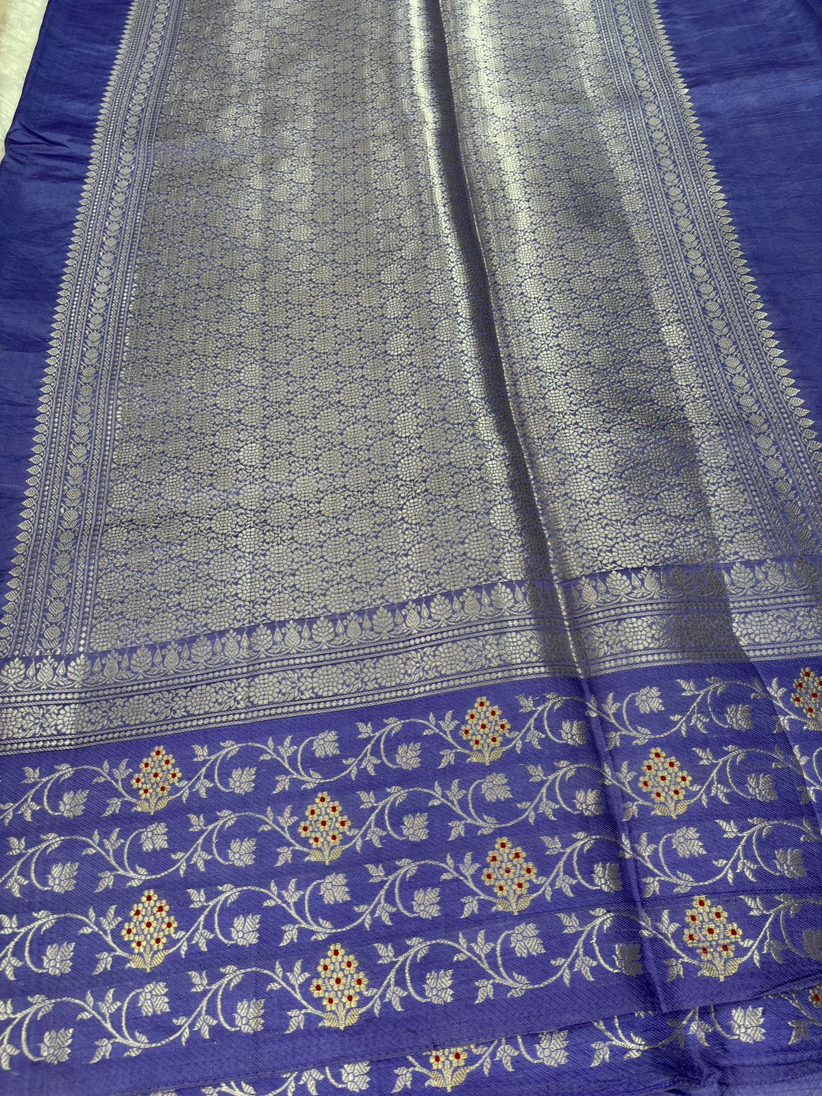 The Periwinkle Dream – Premium Lightweight Katan Silk with Silver Zari