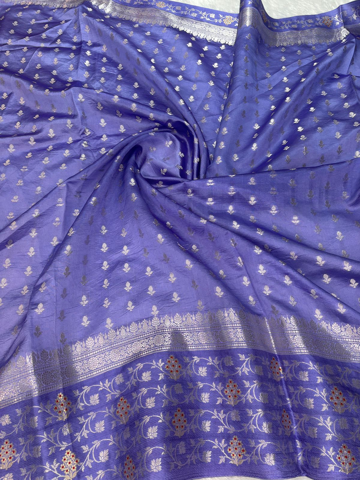 The Periwinkle Dream – Premium Lightweight Katan Silk with Silver Zari