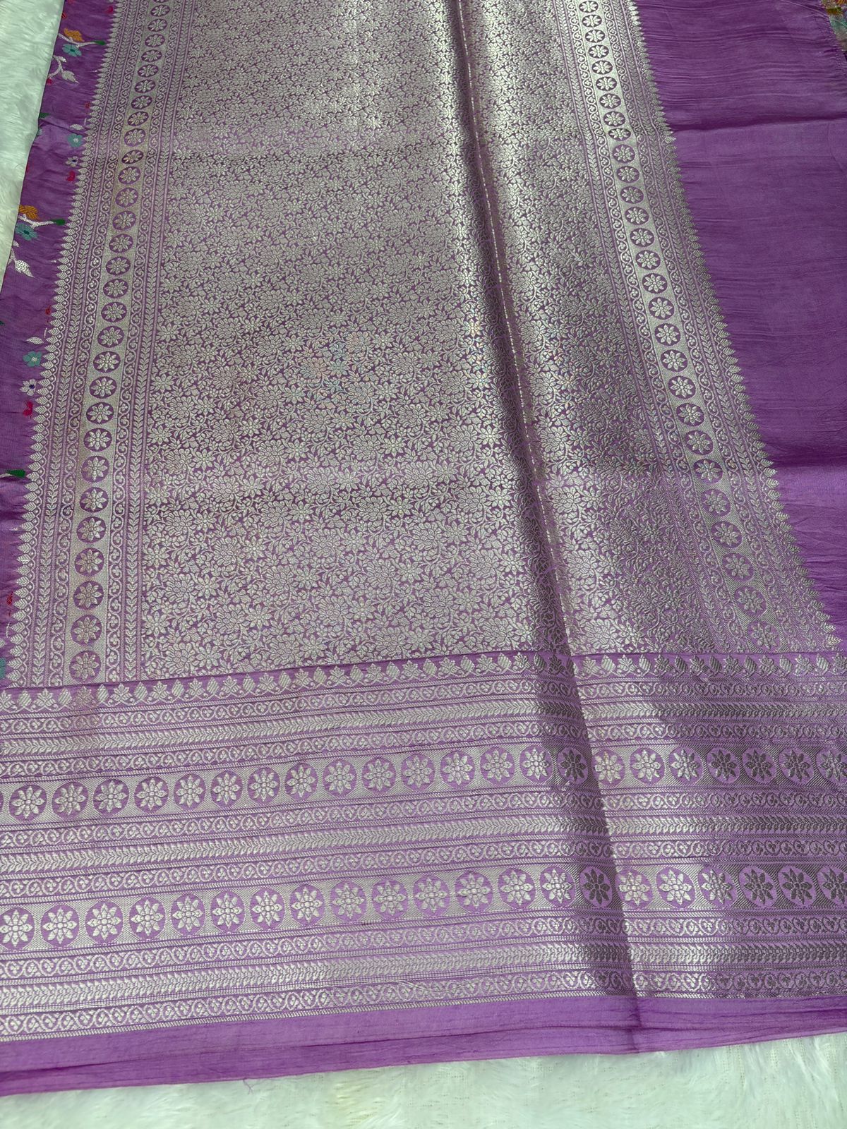 The Lilac Lattice – Lightweight Katan Silk with Meenakari