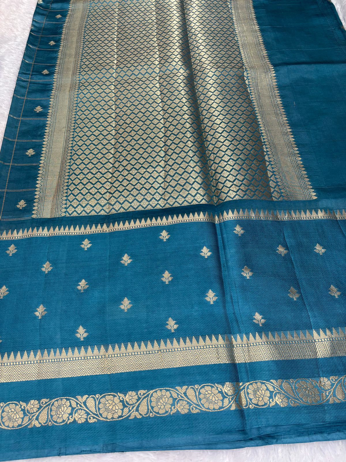 The Peacock Geometric – Lightweight Katan Silk with Gold Zari