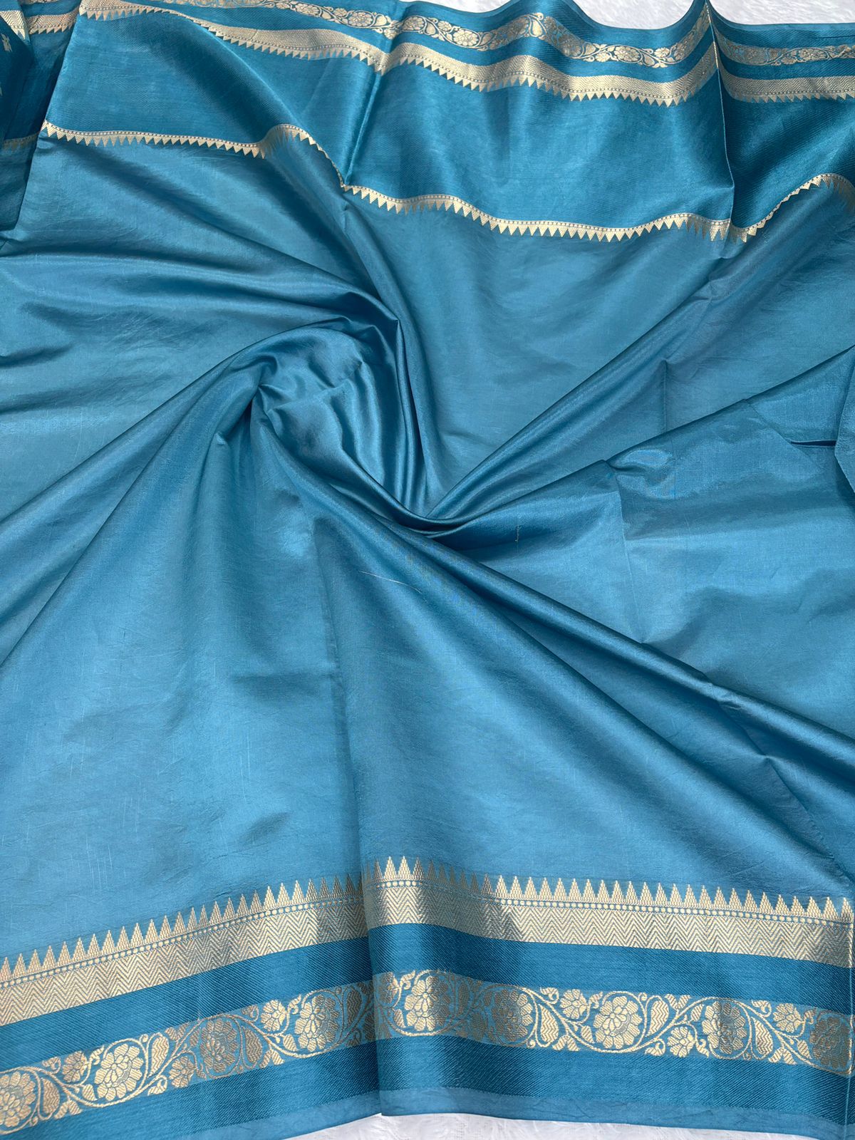 The Peacock Geometric – Lightweight Katan Silk with Gold Zari