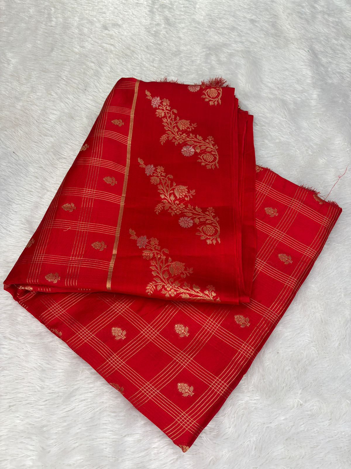 The Crimson(Red) Grid – Lightweight Katan Silk