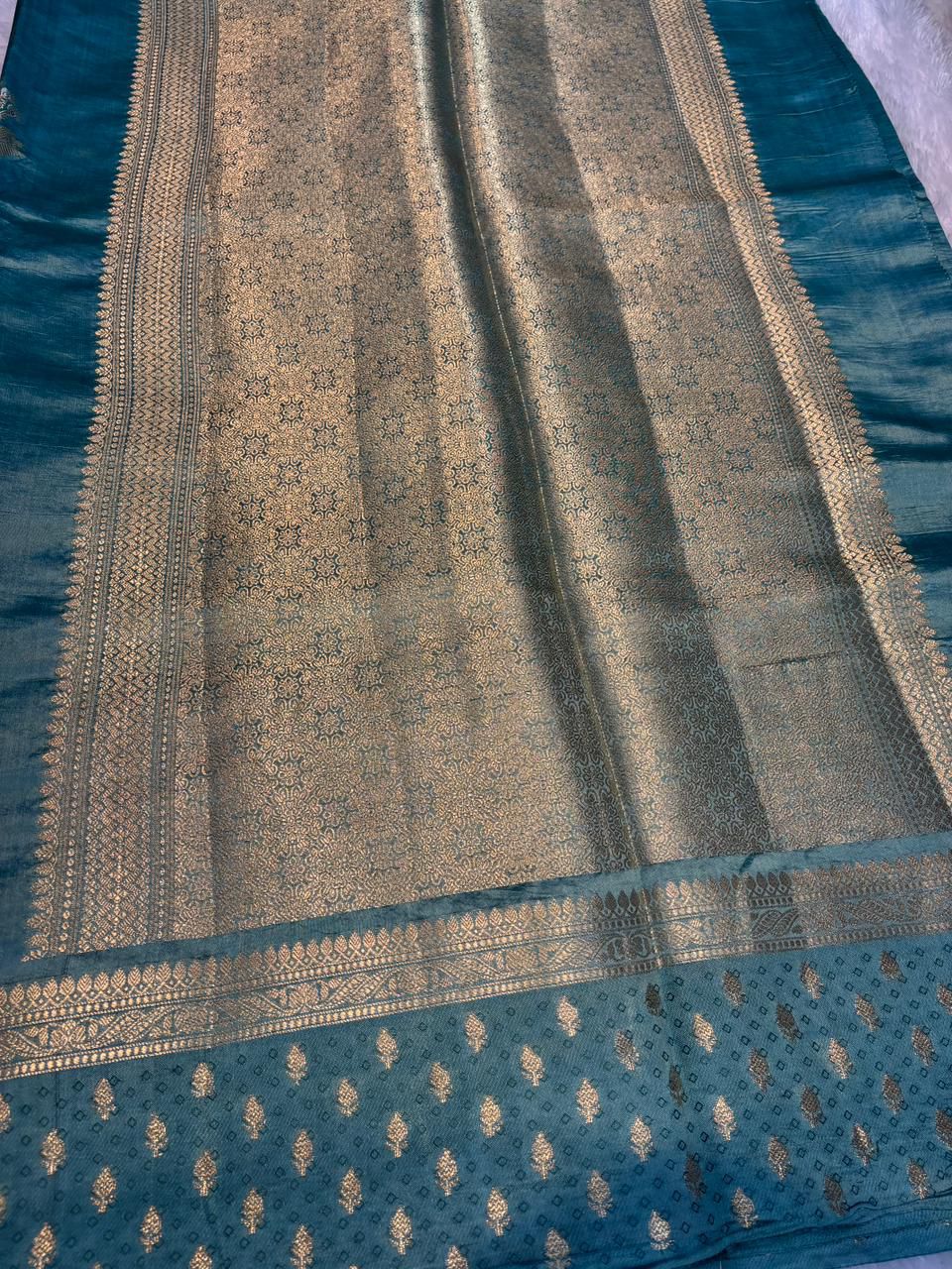 The Aqua Serenity – Lightweight Katan Silk with Meenakari