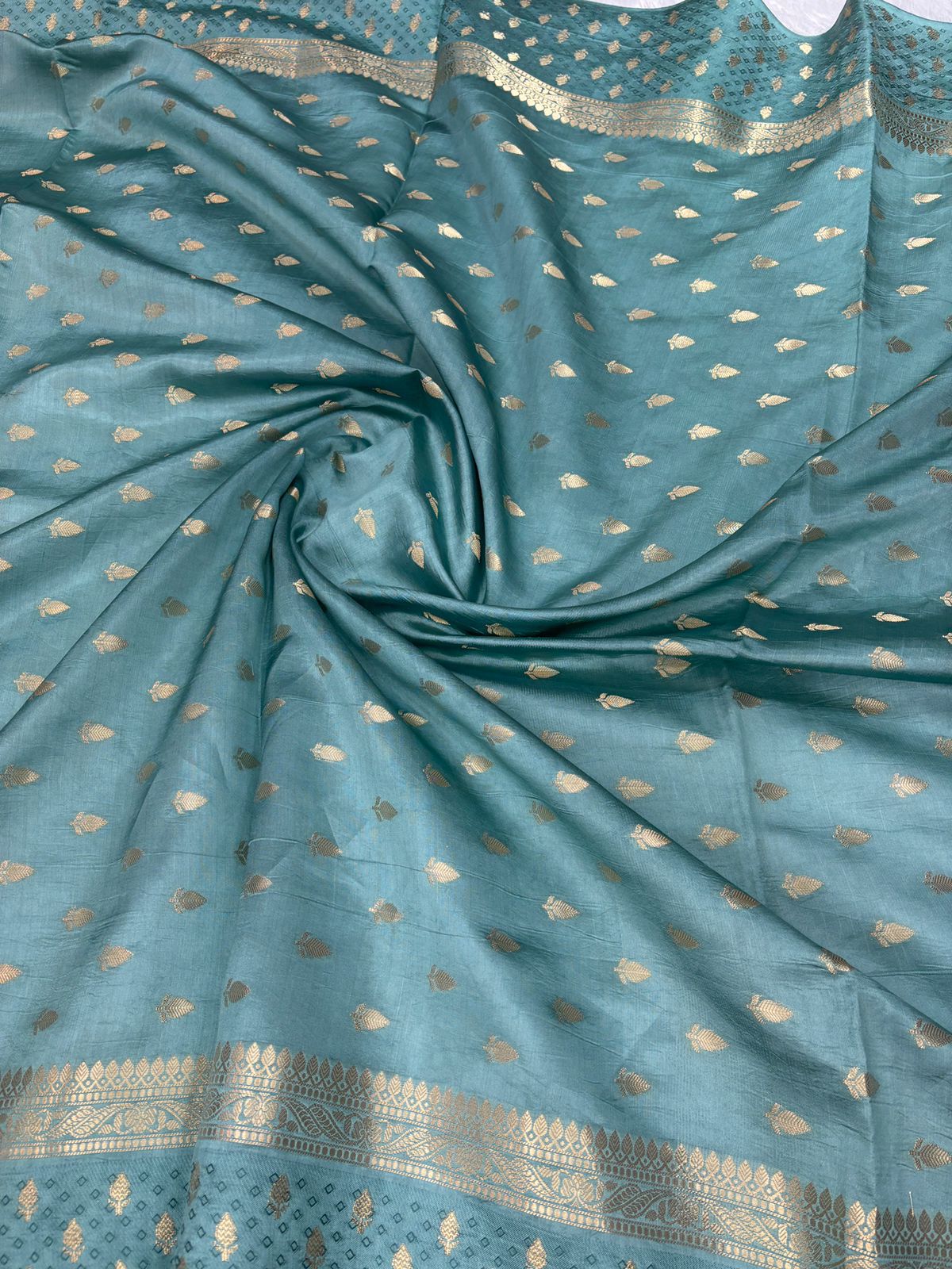 The Aqua Serenity – Lightweight Katan Silk with Meenakari