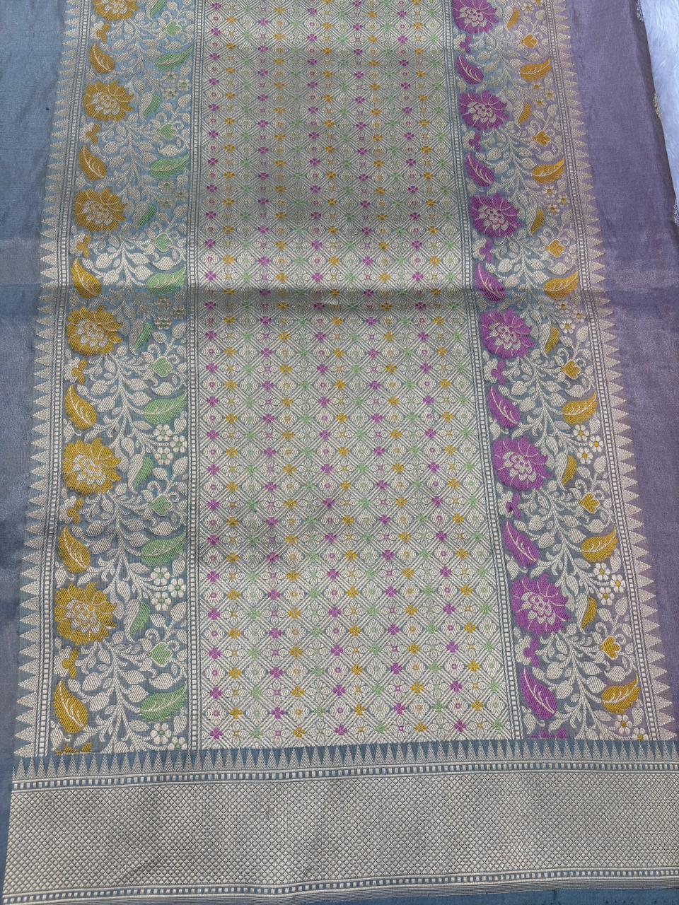 The Metallic Marvel: Taupe & Silver Tissue Kadhua Banarasi Handloom Saree