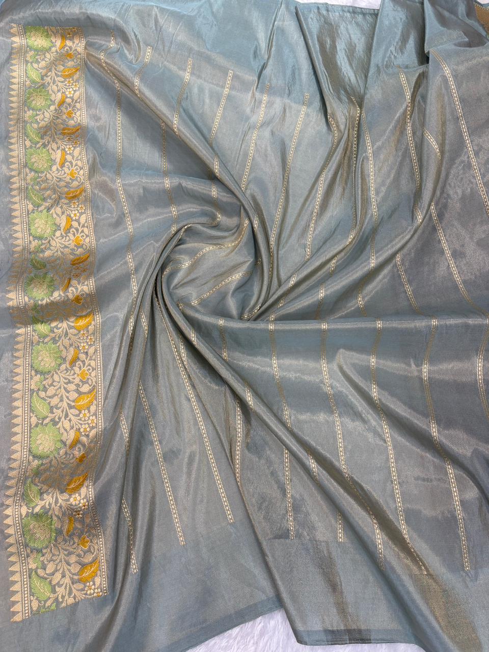 The Metallic Marvel: Taupe & Silver Tissue Kadhua Banarasi Handloom Saree